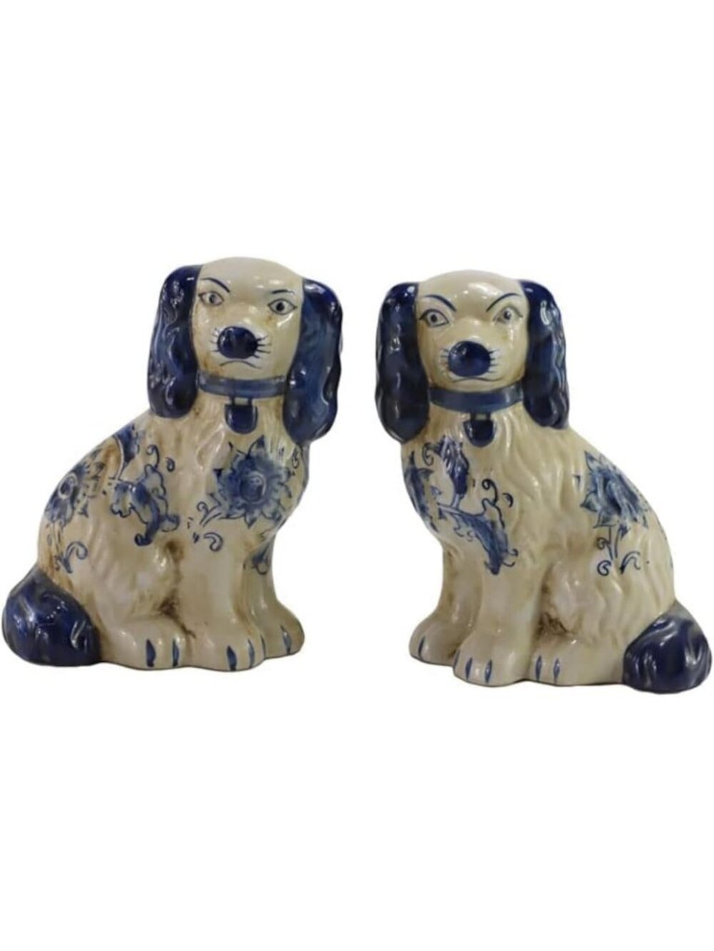 Charming Hand-Painted Blue & White Porcelain Dog Figurines - Small Home Décor